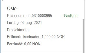 Bildet viser en godkjent reisesøknad.