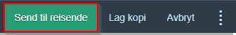 Skjermbilde av reiseassistent med tre knapper og en rød firkant rundt "Send til reisende". 