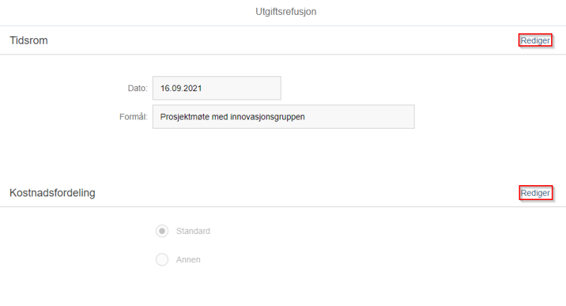 Bildet viser rediger utgiftsrefusjonen