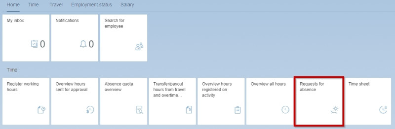 Image showing Request for absence tile in the self service portal