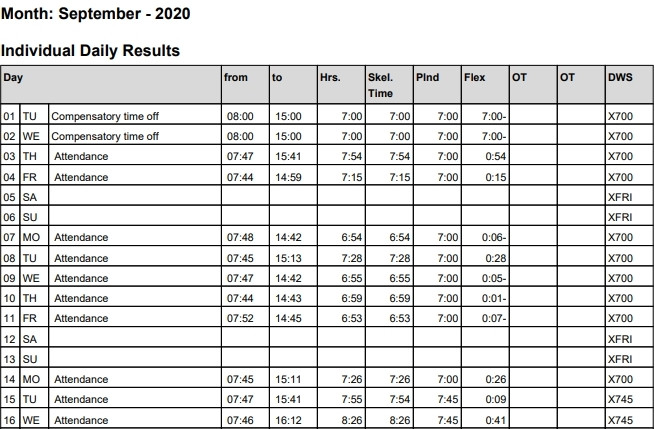 image showing an example of time sheet