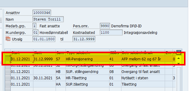 Skjermbilde fra DFØ HR om pensjonering.