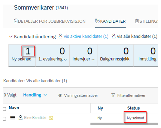 bilde viser hvor kandidaten legger seg i den underordnede jobbrekvisisjonen 