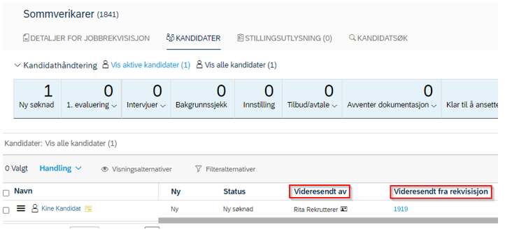 bildet viser hvor du kan se hvem som har videsendt kandidaten og hvilke rekvisisjon kandidaten kom fra. 
