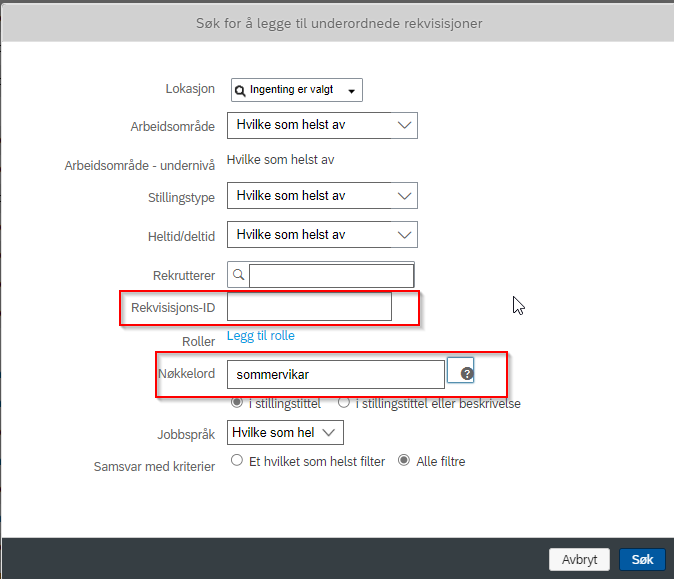 her vises hvordan du søker opp underordnet jobbrekvissisjon