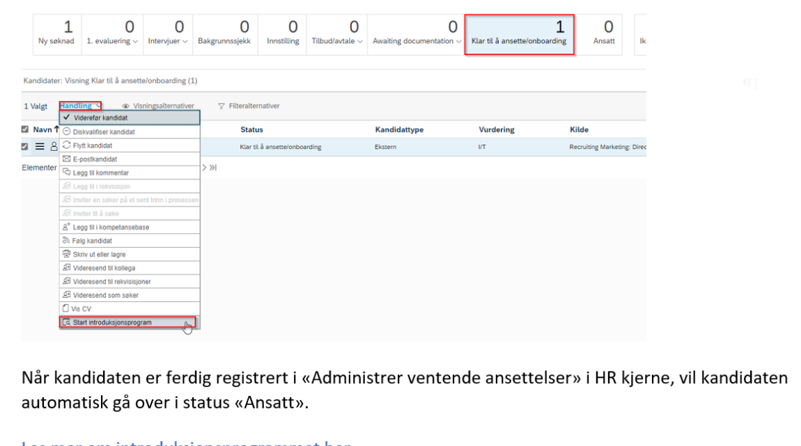 Bildet viser hvordan du starter et introduksjonsprogram.