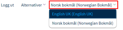 Skjermbilde av som viser hvor kandidaten kan endre språk på kandidatprofilen. Det gjøres til høyre for "alternativer"