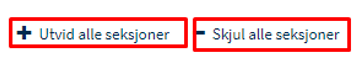 Skjermbilde som viser knappene "utvid alle seksjoner" og "skjul alle seksjoner", 