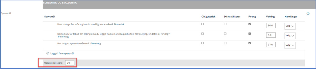 bildet viser hvordan du kan legge inn en obligatorisk score