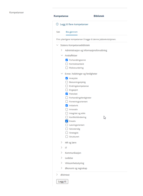 bildet viser hvordan du krysser av for å velge kompetanser i systemet 