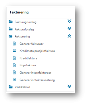 Oversikt over menyen for Fakturering.