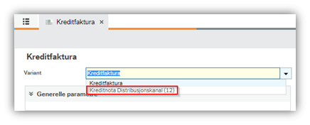 Du må velge varianten Kreditnota Distribusjonskanal (12)