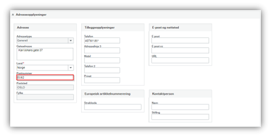 Markering av feltet for postnummer.