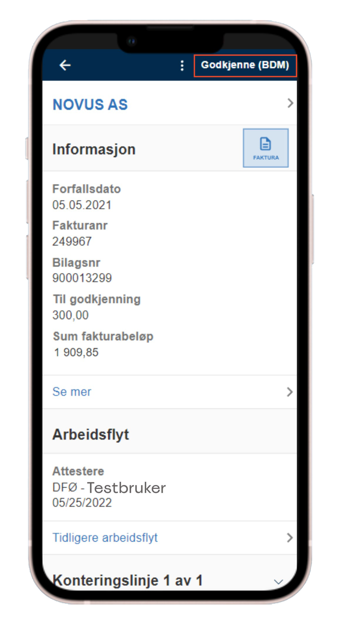 Godkjenne faktura i DFØ-appen