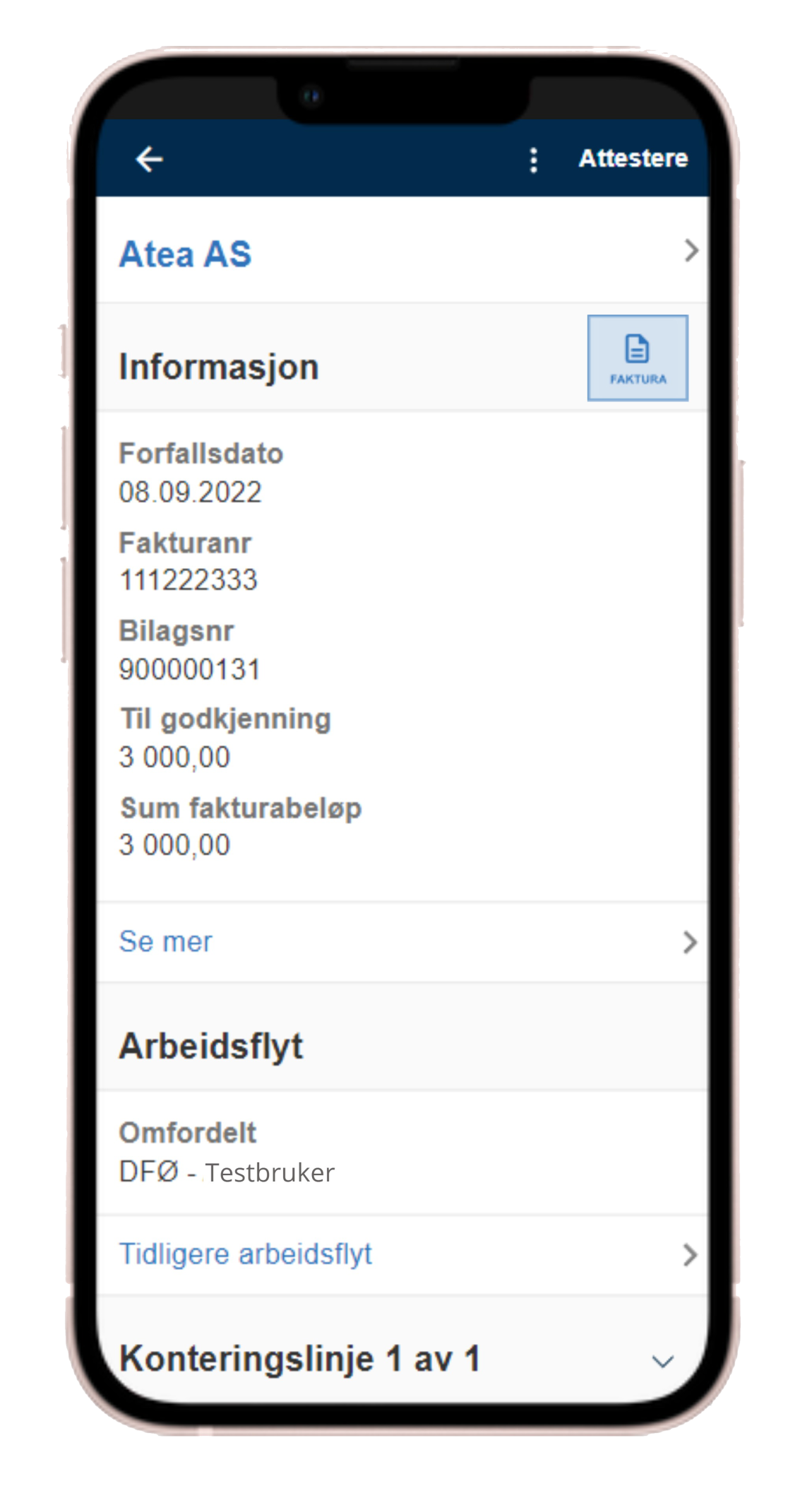 Visning av faktura i DFØ-appen