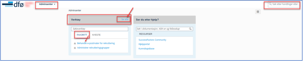 Skjermbilde som viser adminsenteret i DFØ HR