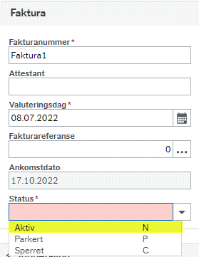 Endre til status N (Aktiv) under Status.