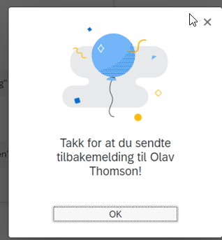 skjermbildet som viser fullført sending av tilbakemelding 
