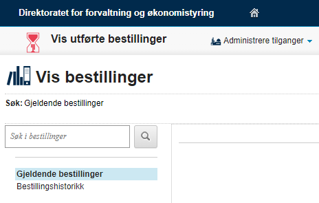 Skjermbildet viser at du finner bestillingshistorikk under "gjeldende bestillinger." 