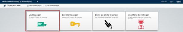Skjermbidlet viser funksjonen "Vis tilganger" i tilgangsportalen.