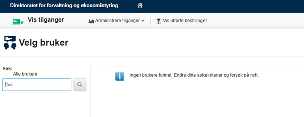 Skjermbildet viser at du kan søke etter alle brukere under "velg bruker."