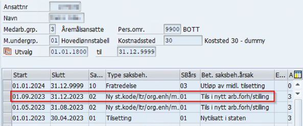 Skjermbilde av kontrakt postert i IT0000 Saksbehandling i SAP kjernesystem