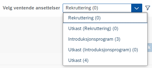 Bildet viser at du finner Utkast under menyen "velg ventende ansettelser".