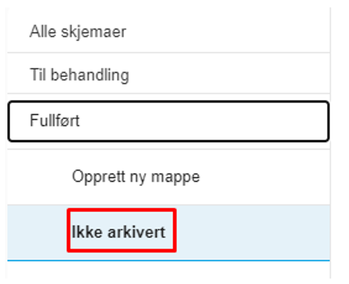 Skjermbilde som viser hvor du finner fullført og ikke arkivert