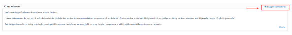 Skjermbilde av hvor du finner +Legg til Kompetanse under "Kompetanser".