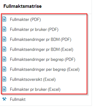 Liste over relevante fullmaktsraporter