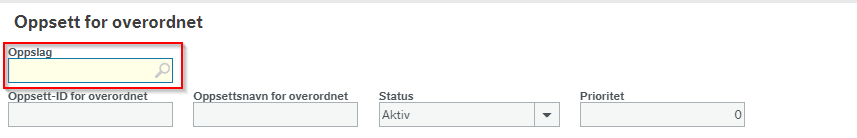 Skjermbilde av Oppsett for overordnet som viser feltet for Oppslag