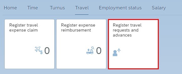 You find "Register travel requests and advances " under the heading Travel