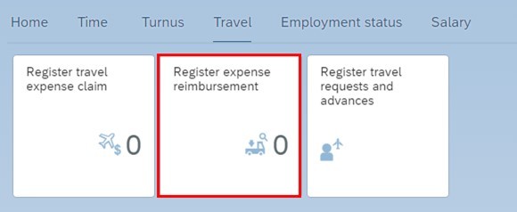 You find Register expense reimbursement under the heading Travel