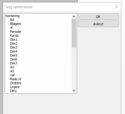 Skjermbilde av Velg søkekriterier