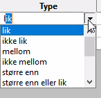 Bildet viser valgene i kolonnen for Type.