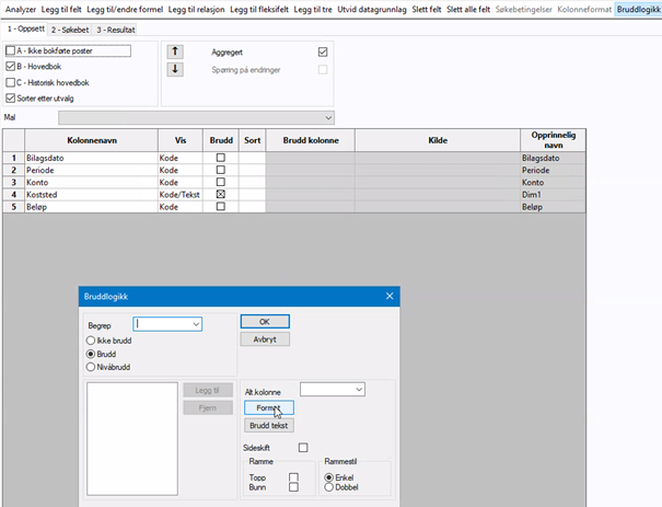 Endring av format i oppsettfanen