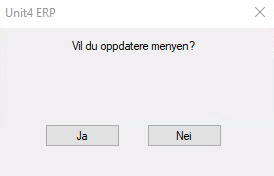 Viser at du får spørsmål om å oppdatere menyen, ja/nei