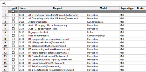 Bilde over tilgjengelige rapporter