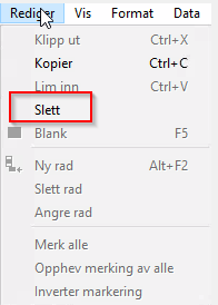 Viser funksjonen "Slett"