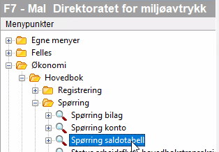 Viser filstien til "Spørring saldotabell".