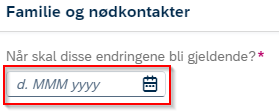 Bilde av datofelt under familie og nødkontakter