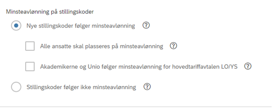 Innstillingene for minsteavlønning på stillingskoder