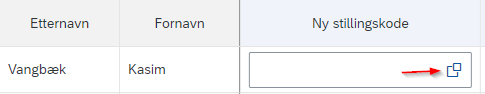 Nedfallsmeny i kolonnen Ny stillingskode