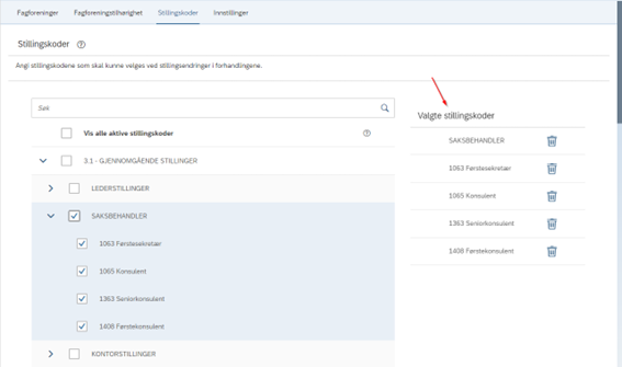 Stillingskoder i fanen Stillingskoder