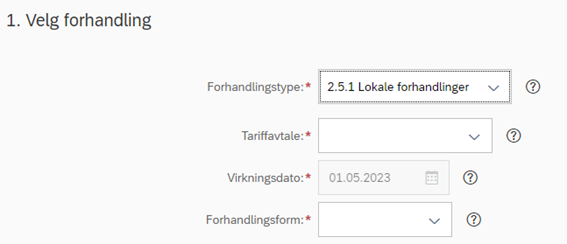 Trinn 1: Velg forhandling i Opprett lønnsoppgjør.