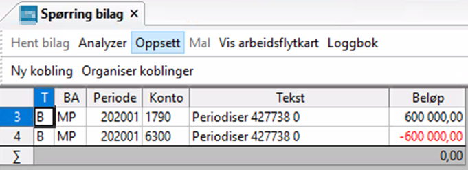 Skjermbilde av resultatet av periodiseringen