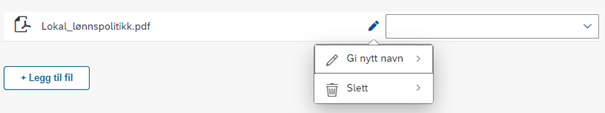 Bildet viser hvordan du kan redigere navn og slette filer ved å trykke på blyant-symbolet.