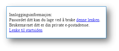 Skjermbilde av innloggingsinformasjon