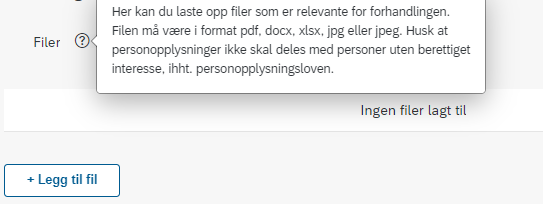 Bildet viser hjelpetekst som beskriver krav til filformat.