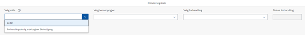 Bildet viser nedfallsmenyen for valg av rolle under fanene for prioriteringsliste.